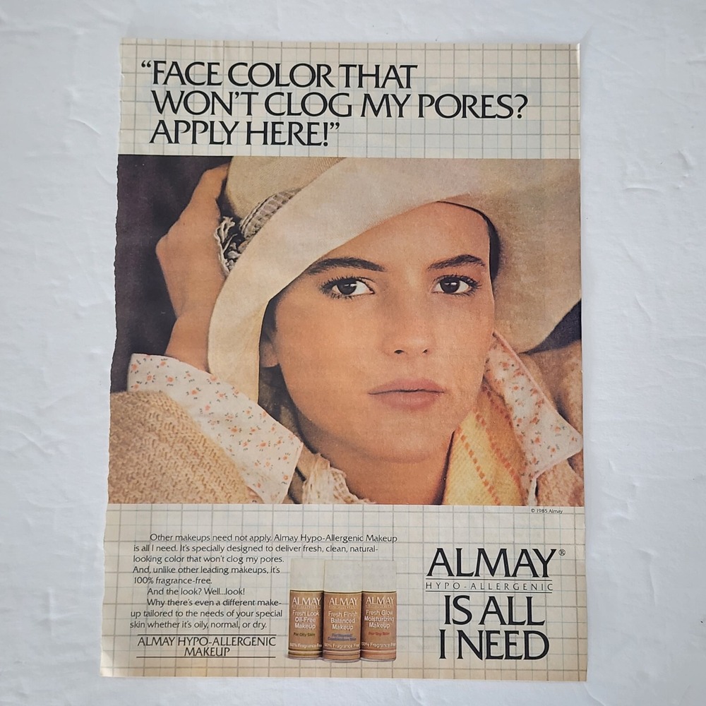 Vintage 1985 Almay Hypo-Allergenic Makeup Print Ad Original Magazine Clipping